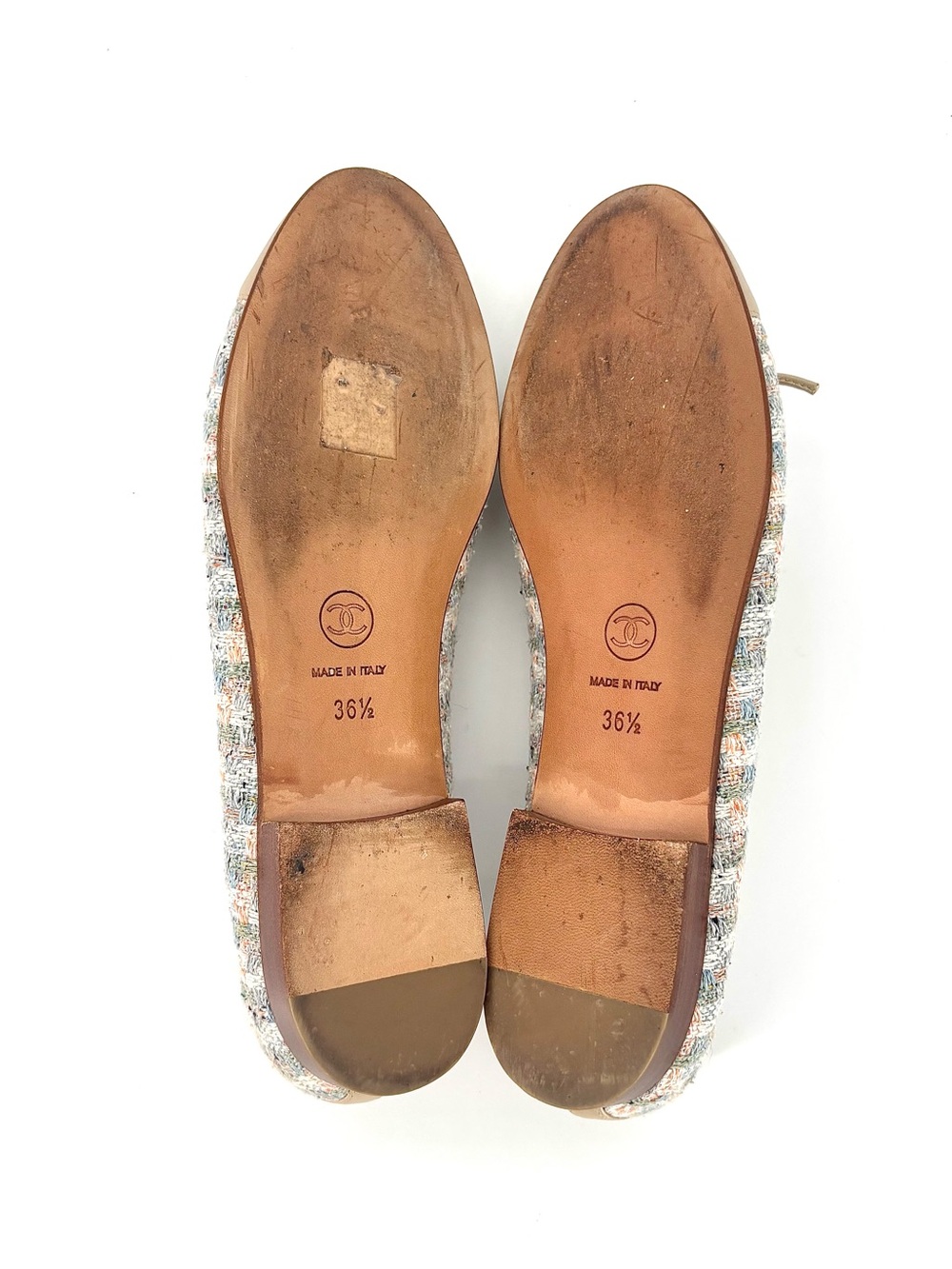 Chanel Tweed Cap Toe Bow CC Logo Ballerina Flats 36.5 - Picture 6 of 8